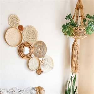 Macramé plante pot de fleurs cintre idée décoration pour grande <span class=keywords><strong>maison</strong></span> rotin ballon suspendu décor tissé mur paniers ensemble perlé Boho Art - Product Image 4