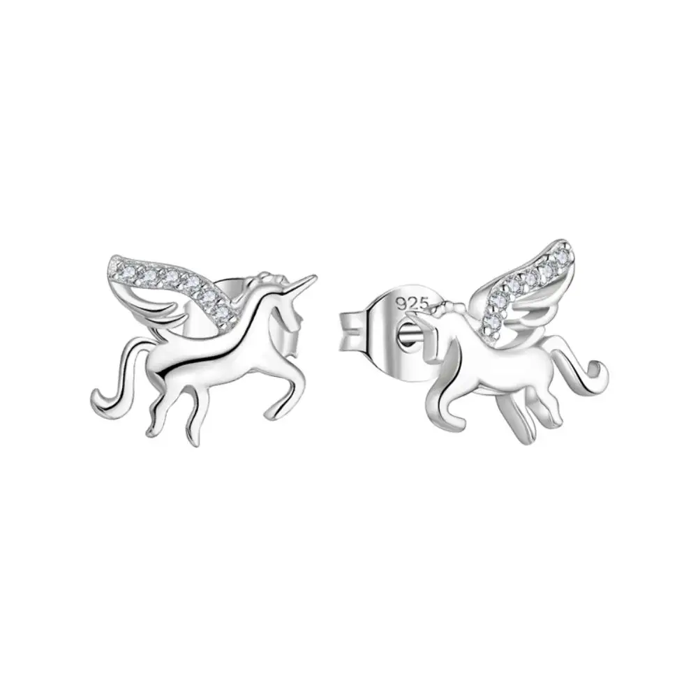 New Arrival 925 Sterling Silver Jewelry Animal Horse Unicorn Stud Earrings For Women Ear Stud With Rhodium Plated