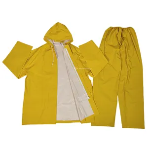 厂家价格2件工作雨衣防水摩托车雨衣重型PVC涤纶男士雨衣