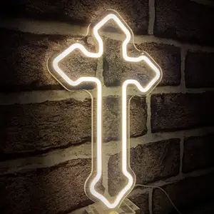 Weicao Cross Led Neon Sign 5V Dimmable USB Jesus Neon Light Sign for Bedroom Living Room Wedding Church Pray