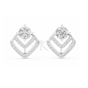 Boucles d'oreilles clous géométriques en chevron pavé de diamants naturels avec pierre centrale ronde, plaquées argent, à fermoirs à vis sécurisés - Product Image 3