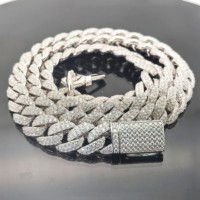 Chaîne personnalisée en argent 925 avec moissanite, style hip-hop, chaîne cubaine de 15 mm, chaîne en moissanite VVS pour homme