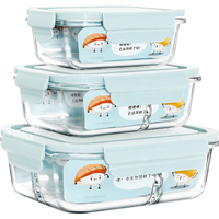 Boîte à lunch rectangulaire portable en verre borosilicate transparent simple, grande capacité, pour étudiants, avec couverts de pique-nique – Vente en gros
