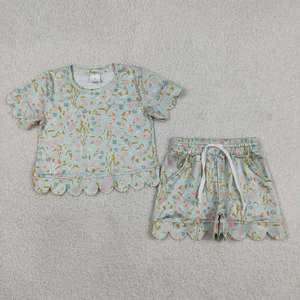 New RTS Baby Girls Cute Rainbow Smiles Flowers Scallop Pocket Two Piece <b>Clothes</b> Set - Product Image 2