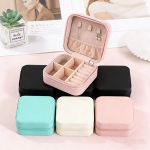 Square PU Leather Jewelry Storage Box, Multi Compartment Zipper Portable Travel Organizer <b>Case</b> for <b>Earrings</b> Rings Necklaces - Product Image 6