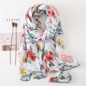 Y-Z Ethnic style colorful spring floral garden pastel scarves lace cotton voile vintage thin bohemian scarf