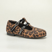 Chaussures plates Mary Jane pour filles, style léopard américain, à double boucle en T, brillantes, avec boucle réglable, bout rond, décontractées pour le quotidien, pour enfants