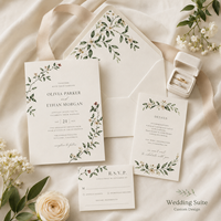 Cartes d'invitation de mariage personnalisées, design floral minimaliste, eucalyptus et feuilles frais, finition mate et impression personnalisée
