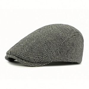 Unisex Retro <b>Flat</b> Top Ivy Hat Thick Warm Striped <b>Cap</b> for Adults for Casual & Sports for Leisure Travel & Outdoor - Product Image 1
