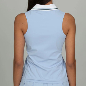 Polo sin mangas <span class=keywords><strong>azul</strong></span> <span class=keywords><strong>claro</strong></span> con logo personalizado para mujer, cuello a rayas, de secado rápido, para golf, tenis, top deportivo. - Product Image 2