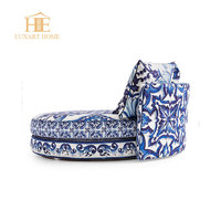 Canapé rond en tissu bleu et blanc haut de gamme, canapé d'amour, mobilier de villa moderne de luxe, canapé d'amour rond