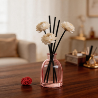 Flacon diffuseur de parfum de luxe carré en verre rose à facettes 125 ml, base lestée 200 g, élégant, pour huile aromatique, ouverture 18 mm