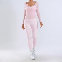 YIYI Ensemble de yoga 3 pièces : Soutien-gorge de yoga dos nu, Haut à manches longues et Legging de yoga taille haute effet push-up, très extensible et à séchage rapide