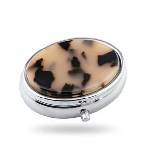 Étui à pilules ovale en acétate avec miroir, portable, 2 compartiments, organiseur en métal, écologique, voyage, vente en gros, logo personnalisé - Product Image 1
