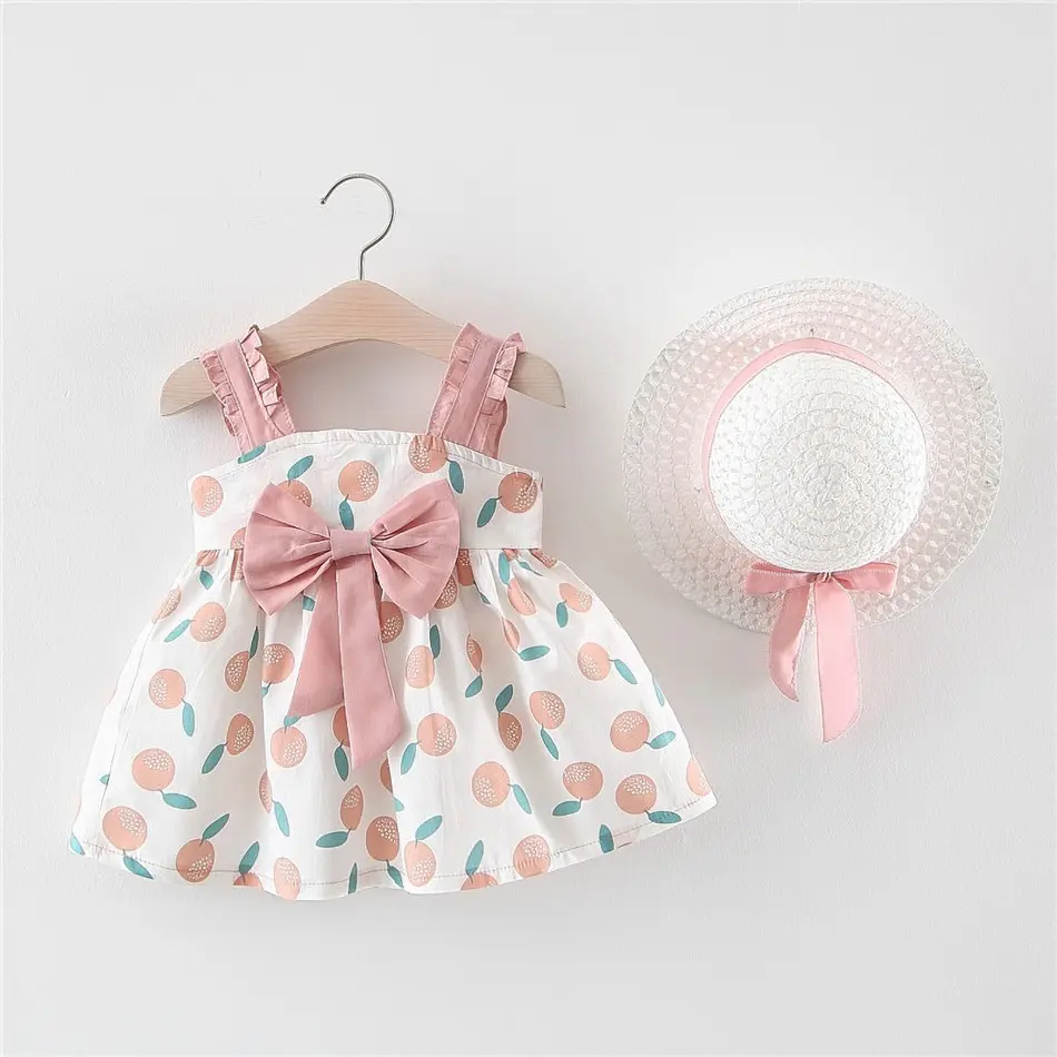 1 2 3 4 Years Baby Kids Casual Clothes Summer Backless Ruffles Straps Fruit Printed Sundress Girls Birthday Dress