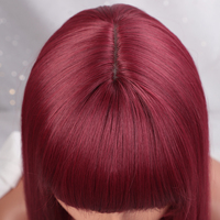 Red Bug Color Perruque longue et droite avec frange Vin Rouge Fibre résistante à la chaleur Vente en gros Perruques de cheveux synthétiques pour femmes Aspect naturel