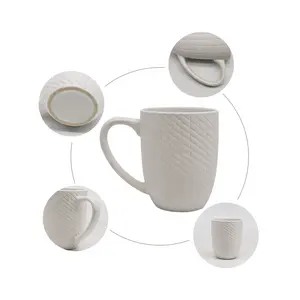 Direct factory Stoneware full white 3d mug embossed mug Ceramic Coffee Tea Mugs
