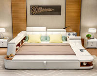 Lit Tatami Intelligent en Cuir Multifonctionnel avec Massage et Projecteur, Ensemble de Meubles de Chambre Modernes Double King Size