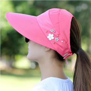 Chapeau de soleil d'été pliable avec perles, visière large pour têtes généreuses, chapeau de plage anti-UV - Product Image 3