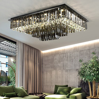 Plafonnier circulaire en cristal gris fumé pour salon, lustre moderne de luxe en cristal, luminaires pour chambre à coucher