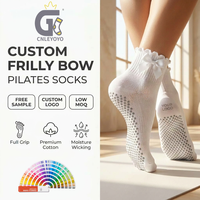 Chaussettes de Pilates à nœud volanté avec logo personnalisé pour femme, chaussettes de yoga en coton premium à grip intégral, anti-humidité, tricotées, écologiques, OEM ODM