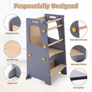 Tour d'apprentissage 4-en-1 pour enfants avec table convertible, chaise, marchepied, hauteur réglable, tableau blanc et barrière de sécurité - Product Image 3