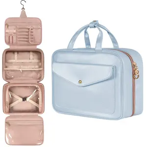 Latest Multifunctional Portable Quilted Jewelry Organizer Women Makeup Bag Travel Hanging Toiletry Bag With Trolley Belt