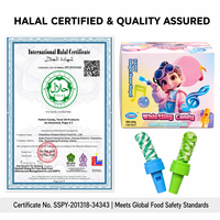Bonbons en gros OEM en forme de sucette sifflante pour enfants, cadeau d'anniversaire, bonbons durs tourbillonnants de 10g, 4 saveurs de fruits, jouet sifflant