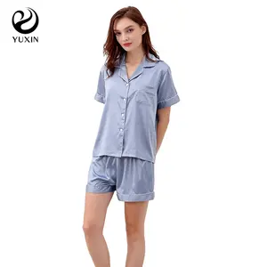 Nouveau pyjama populaire soie Satin gris bleu vêtements de nuit pour chaque femme 6015