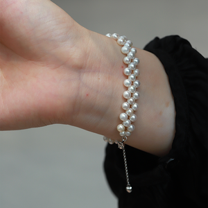 WENCHI Women's Original Design <b>Silver</b> Round Cold Light Freshwater <b>Pearl</b> Beads <b>Bracelet</b> & Bangle - Product Image 1