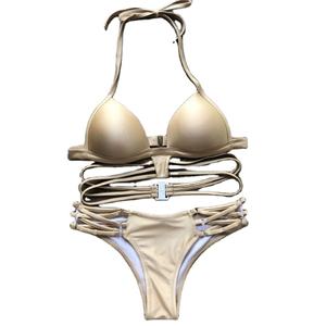 Bikini sexy triangle dos nu 1 pièce pour femme, séchage rapide, avec logo frontal, imprimé personnalisé uni/à pois, collection 2025 - Product Image 3