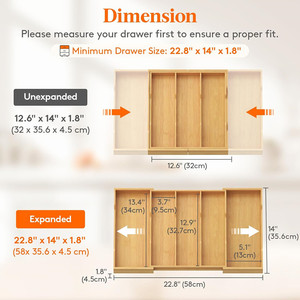 Porte-couverts à 5 compartiments en bambou extensible pour tiroir de cuisine - Product Image 4