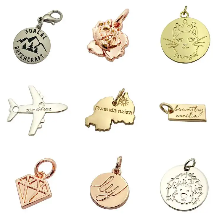 Customized necklace gold pendant engraved logo jewelry tag charm for bracelet