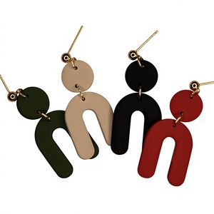 Nouvelles Boucles d'Oreilles Créoles Vintage pour Femme, Style Design en Résine Plaqué Or, Bijoux Tendance et Mode aux Couleurs Noir, Beige, Rouge, Vert - Product Image 1