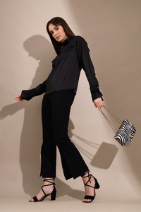 Pantalones de Mujer Negros de Corte Recto, Cintura Alta, Formales, con Detalle de Abertura Frontal para Oficina y Uso Casual - Product Image 5