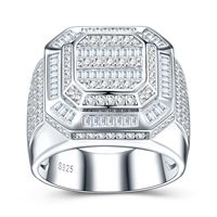 Bagues pour hommes entièrement serties de moissanite, bijoux hip-hop, bague géométrique en argent sterling 925, cadeau de luxe pour hommes