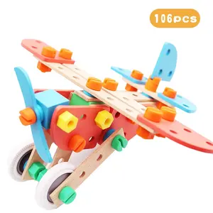 थोक इकट्ठा खिलौना विमान-लकड़ी के शैक्षिक खिलौना DIY विधानसभा लकड़ी के खिलौने बच्चों के लिए विमान KJ6949