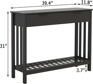 <span class=keywords><strong>Mesa</strong></span> Consola Estrecha Negra con Cajón y Estante de Almacenamiento, <span class=keywords><strong>Mesa</strong></span> de Entrada de Madera, <span class=keywords><strong>Mesa</strong></span> Consola Lateral para Sala de Estar - Product Image 1