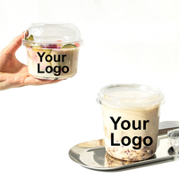Conteneur alimentaire jetable en plastique PET à paroi simple, translucide, compatible micro-ondes, bol à soupe avec impression de logo