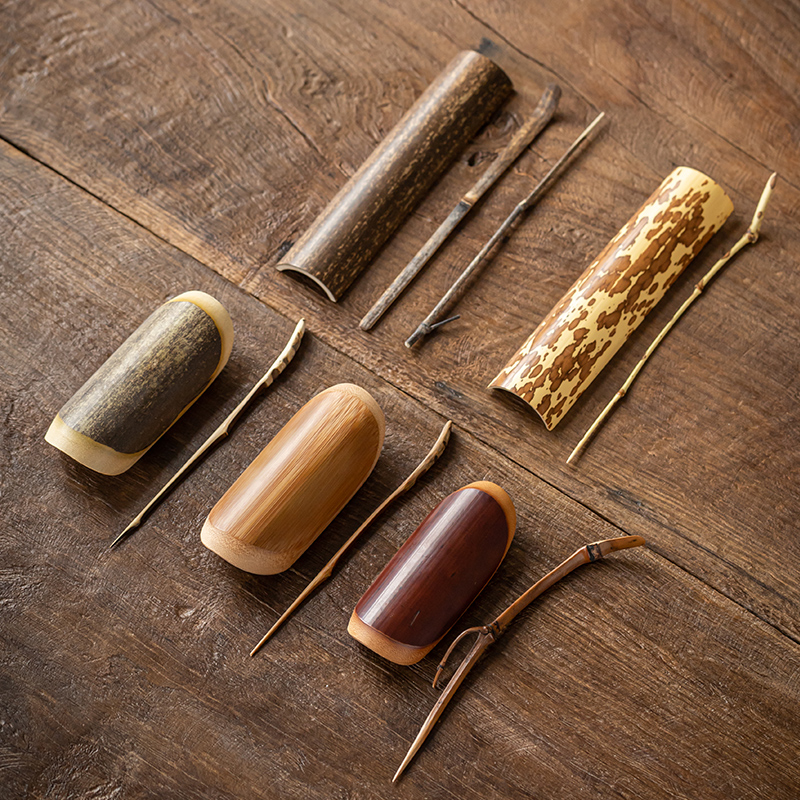 Китайский бамбуковый чайный набор из двух предметов в ретро-стиле, черный бамбуковый чайный сервиз с удовольствием, набор игл для чая с лотосом, аксессуары для церемонии