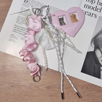 Nouveau style JS – Porte-cartes photo Kpop en peluche rose avec nœud et porte-clés, étui de protection mignon pour badges d'identification et cartes