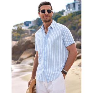 Custom <b>Mens</b> Linen Short Sleeve Casual Button Down <b>Shirt</b> Breathable <b>Beach</b> Wedding <b>Shirts</b> - Product Image 3
