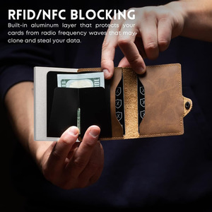 Modische Minimalistische Schlanke RFID-blockierende Kartenetui-Geldbörse aus PU-Leder mit Clip-Verschluss, Reisefreundlich für <span class=keywords><strong>6</strong></span> Bankkarten - Product Image 6