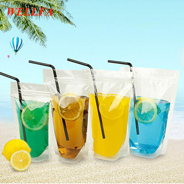 Factory OEM Logo Clear Resealable Plastic Liquid Instant Juice Drinking Pouch With Zipper & Hanging Hole Packaging Bag