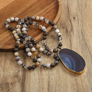 <span class=keywords><strong>Gioielli</strong></span> bohémien 8mm africano turchese Amazonite grossa pietra naturale nodo di vetro grande striscia irregolare collana pendente in agata - Product Image 2