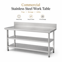 Table de préparation en acier inoxydable avec protection anti-éclaboussures, fabricant direct, étagères à trois niveaux pour banquette de travail de cuisine commerciale