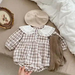 Nuova primavera sottile in pizzo bavero Plaid pigiama nuovi vestiti da bambina vestiti da principessa per neonati tutine per bambini