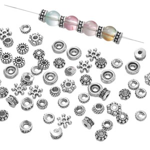 Cuentas espaciadoras de plata tibetana, planas y redondas, chapadas en aleación de zinc, para la fabricación de pulseras - Product Image 5
