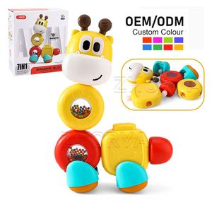 Juguete de Dentición y Mordedor para Bebés Zhorya, Juguete Educativo Temprano Montessori 7 en 1, Jirafa de Dibujos Animados, Bloques de Construcción - Product Image 1