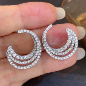 Boucles d'oreilles créoles Xinfly en or massif 18 carats, triple rangée, brillantes, 3 couches pavées, AU750, 1,80 ct, diamants naturels, bijoux fins pour femmes - Product Image 3